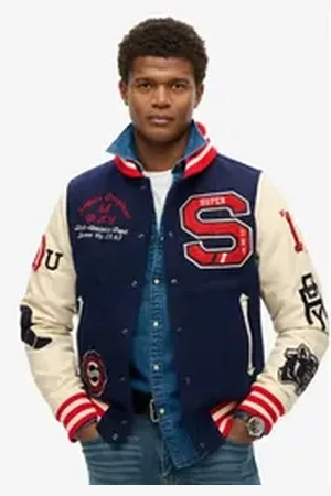 Superdry Parka COLLEGE VARSITY PATCHED BOMBER blau XL