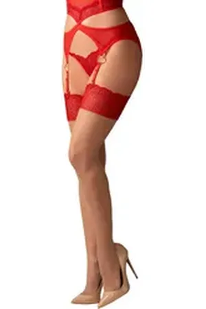 Obsessive Strapsstrümpfe Desir Straps-Strümpfe mit rotem Spitzenbund (1-Paar) Elastischer roter Spitzen-Abschluss beige|rot 2XL/3XL