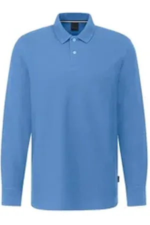 Bugatti Langarm-Poloshirt mit langen Ärmeln blau|grau XL