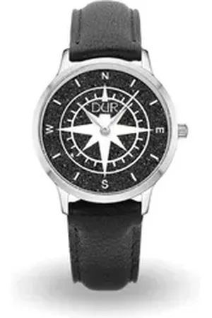 DUR Uhr Schmuck: Uhr 36er "Kompass" mit Lavasand, Lederband schwarz, DW005