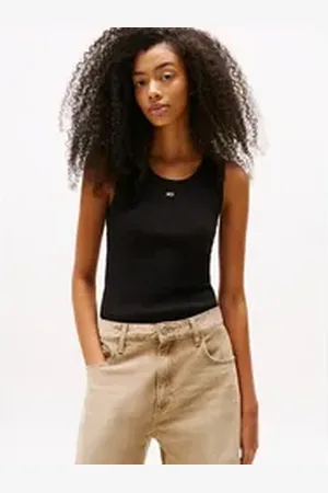 Tommy Hilfiger Tanktop TJW ESSENTIAL RIB TANK EXT mit Logostickerei schwarz L (40)