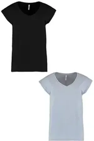 Hailys T-Shirt T-Shirt 2er-Set V-Ausschnitt Kurzarm Basic Sommer Shirt (2-tlg) SS M TP Pi44per blau|schwarz S