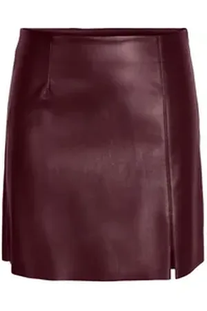 Noisy May Sommerrock Minirock Modischer Rock aus Lederimitat mit seitlichem Schlitz (1-tlg) NMCLARA PENNY PU HW SLIT SKIRT NOOS rot|schwarz S