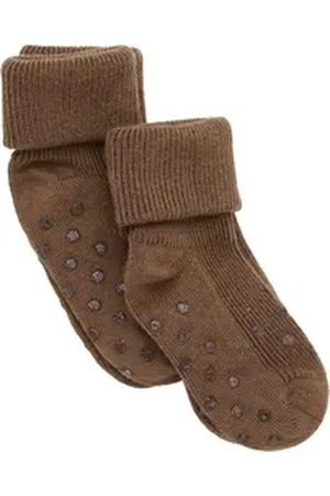 Minymo Socken Baby rib sock w. ABS (2-pack) braun 19-22