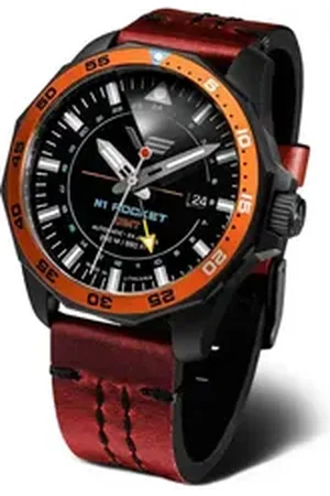 Vostok Automatikuhr Rocket N1 – 46 mm Herrenuhr mit schwarzem Zifferblatt 225C714-L, & rotem Lederarmband