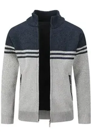 Allthemen Cardigan mit Stehkragen Grobstrick warmer Strickpullover für Winter blau M