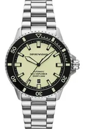 Emporio Armani Automatikuhr AR60083, Armbanduhr, Herrenuhr, Mechanische Uhr, Edelstahlarmband, analog, Tag silberfarben