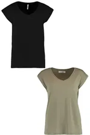 Hailys T-Shirt T-Shirt 2er-Set V-Ausschnitt Kurzarm Basic Sommer Shirt (2-tlg) SS M TP Pi44per schwarz XXL
