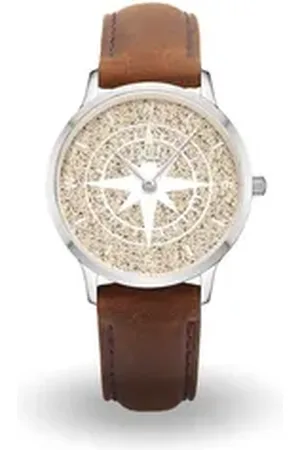 DUR Uhr Schmuck: Uhr 36er "Kompass" mit Strandsand, Lederband braun, DW001