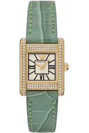 Emporio Armani Quarzuhr AR11661, Armbanduhr, Damenuhr, Lederarmband, analog, Glassteine grün