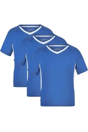 James & Nicholson Funktionsshirt 3er-Pack Funktionelles Teamshirt für Kinder Team-T Junior JN337K (Spar-Set, 3er-Pack) Atmungsaktiv, feuchtigkeitsregulierend und schnell trocknend blau M: 122/128