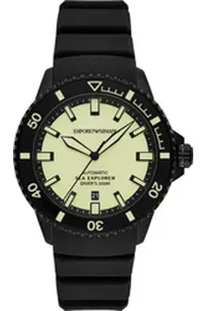 Emporio Armani Automatikuhr AR60085, Armbanduhr, Herrenuhr, Mechanische Uhr, Silikonarmband, analog, Tag schwarz