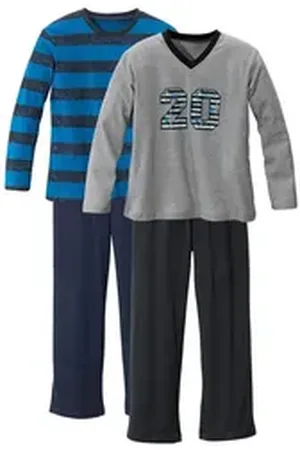 AUTHENTIC LE JOGGER Pyjama (4 tlg., 2 Stück) mit lässigem Druck und gedruckten Streifen bunt|grau 98/104