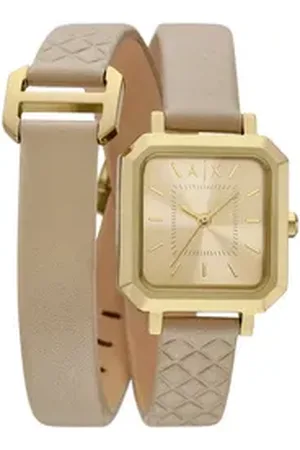Giorgio Armani ARMANI EXCHANGE Quarzuhr AX5728, Armbanduhr, Damenuhr, analog, Lederarmband zum Wickeln beige