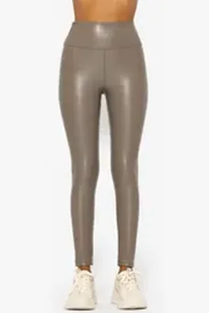 SASSYCLASSY Lederhose Highwaist Thermoleggings Damen in Lederoptik Skinny Leggings mit Thermo-Futter aus Kunstleder Schwarz Braun Beige grau L