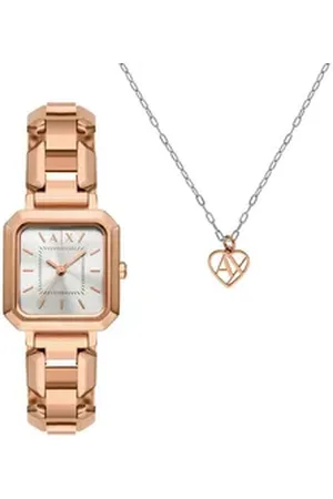 Giorgio Armani ARMANI EXCHANGE Quarzuhr AX7167SET, (Set, 2-tlg., mit Halskette), Armbanduhr, Damenuhr, Edelstahlarmband, Ideal auch als Geschenk goldfarben