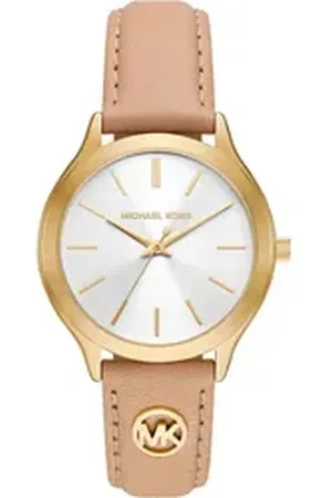 Michael Kors Quarzuhr SLIM RUNWAY MK7533, Armbanduhr, Damenuhr, Lederarmband, analog braun