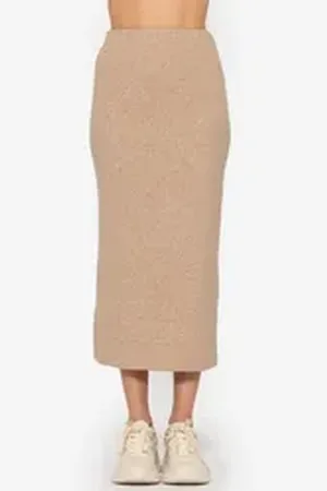 SASSYCLASSY Strickrock Gerippter Midirock Damen mit elastischem Bund Figurbetonter Strickrock mit High Waist Sitz Grau Beige Schwarz Khaki beige S