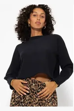 SASSYCLASSY Strickpullover Oversize Strickpullover Damen kurz mit Turtleneck Lässiger Crop-Pullover aus weichem Strick Elegant Grau Beige Schwarz schwarz L