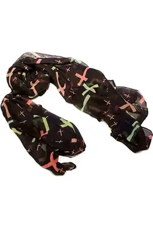 AvaMia Modeschal Schal bunter Damenschal mit Kreuze, Damenschal mit Kreuze 110 cm x 180 cm schwarz