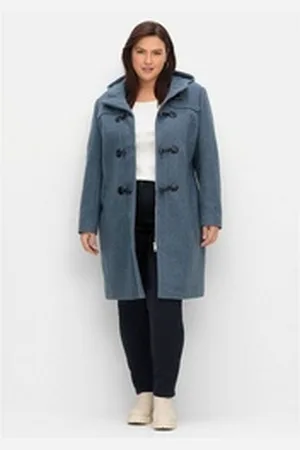 Sheego Dufflecoat Große Größen mit Wollanteil und Kapuze blau 54