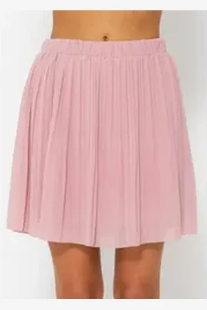 SASSYCLASSY Plisseerock Mini Plissée Rock Damen mit Gummibund Elegant A-Linien-Rock kurz aus Chiffon mit Unterrock und Ton in Ton Nähten rosa S