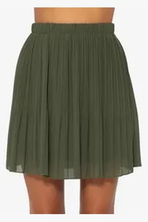 SASSYCLASSY Plisseerock Mini Plissée Rock Damen mit Gummibund Elegant A-Linien-Rock kurz aus Chiffon mit Unterrock und Ton in Ton Nähten grün L