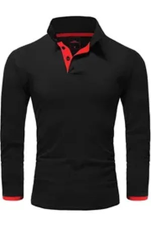 amaci Poloshirt CHARLOTTE Langarm Kontrast Poloshirt rot|schwarz|weiß XL