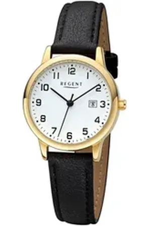 Regent Quarzuhr W0268 - 3310.39.19, Armbanduhr, Damenuhr, Datum, Lederimitat-Armband, analog schwarz