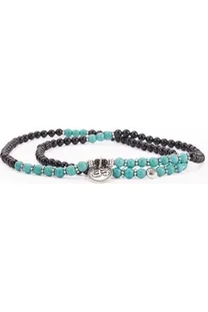 BODHI Wickelarmband Mala Wickel-Armband mit Türkis und schwarzem Achat, Modeschmuck