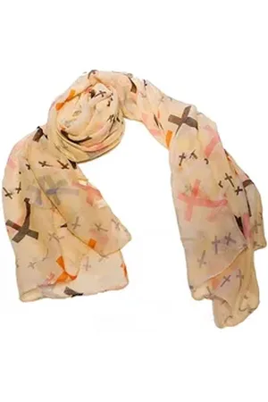 AvaMia Modeschal Schal bunter Damenschal mit Kreuze, Damenschal mit Kreuze 110 cm x 180 cm beige|braun