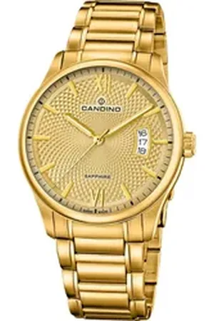 Candino Quarzuhr Classic Edelstahl Herren Uhr, (Analoguhr), Herrenuhr mit Edelstahlarmband, rundes Gehäuse, groß (ca. 43mm), Elega goldfarben