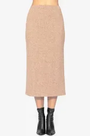 SASSYCLASSY Strickrock Gerippter Midirock Damen mit elastischem Bund Figurbetonter Strickrock mit High Waist Sitz Grau Beige Schwarz Khaki braun L