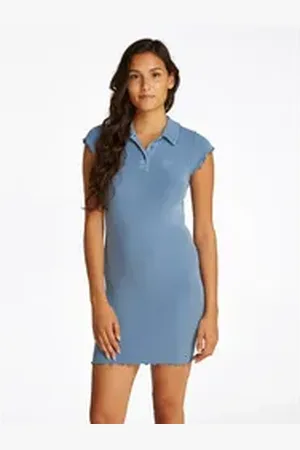 Tommy Hilfiger Polokleid TJW GMD RIB POLO SS DRESS mit gerippter Struktur, Babylock-Saum blau L (40)