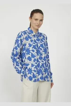 Codello Langarmbluse mit Flower Print blau S