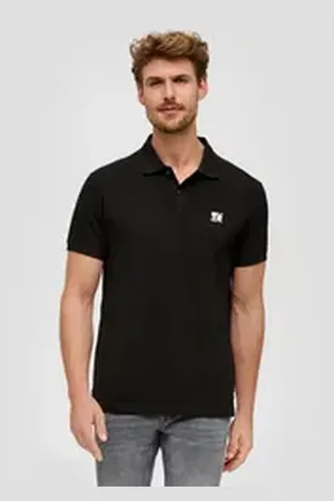 QS by s.Oliver Poloshirt mit Metallic-Logo auf der Brust schwarz|silberfarben 3XL