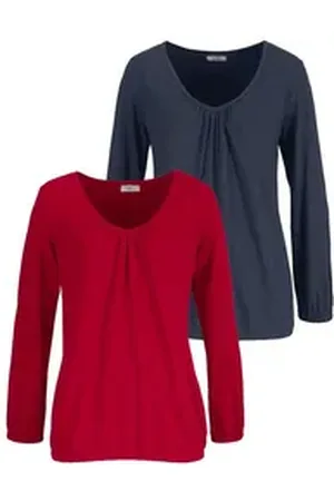 FLASHLIGHTS Langarmshirt (Packung, 2-tlg., 2er-Pack) figurbetonter Schnitt, aus Viskosemischung rot 48/50