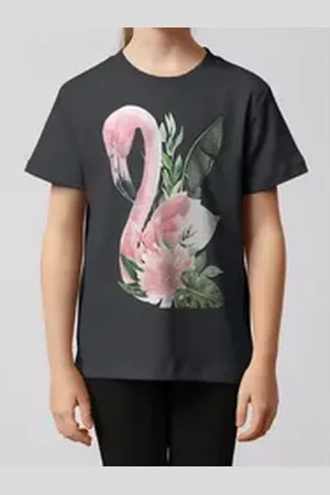 wat? Apparel T-Shirt Flamingo mit Blumen grau 158