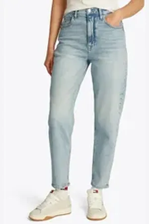 Tommy Hilfiger Mom-Jeans High waist - Mom-Jeans Tapered mit Logo-Stickereien, in knöchelfreier Länge blau 27