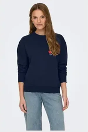 JACQUELINE DE YONG Longpullover Rundhals Sweatshirt mit Paris Stickerei Weicher Pullover JDYBOOGIE L/S SWEAT JRS blau XXL