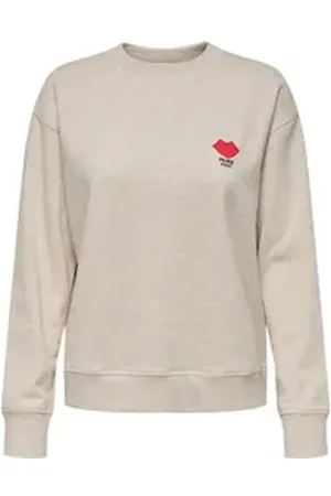 JACQUELINE DE YONG Longpullover Rundhals Sweatshirt mit Paris Stickerei Weicher Pullover JDYBOOGIE L/S SWEAT JRS beige XS
