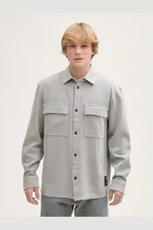 TOM TAILOR Denim Langarmhemd Twill Overshirt aus Baumwolle grau L