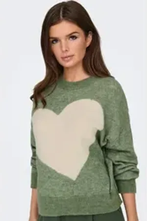 JACQUELINE DE YONG Strickpullover Weicher Cozy Strickpullover mit großem Herzmotiv JDYLOVELLA L/S HEART PULLOVER KNT grün XL