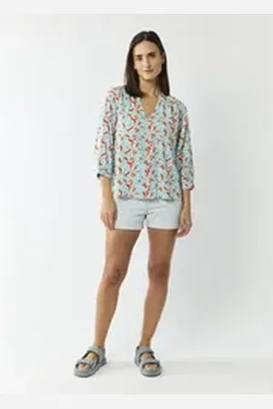 Codello Klassische Bluse mit Fantasie-Flowers blau S
