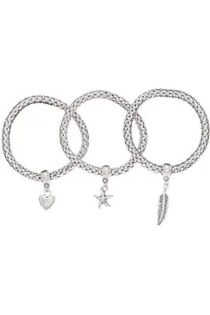 Lascana Armband Set, elastisch, Armbänder mit Anhänger, Herz, Stern, Feder, Armketten Set silberfarben