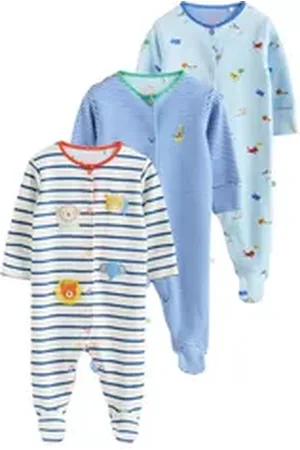 Next Schlafoverall Strampler mit Stickereien 100 % Baumwolle, 3 Stk. (3-tlg) blau 44 (2,3 Kg)