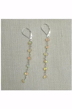 Golden Paar Ohrhänger Lange 14k Gold Filled Kettenohrringe mit Leuchtender äthiopischer Opal
