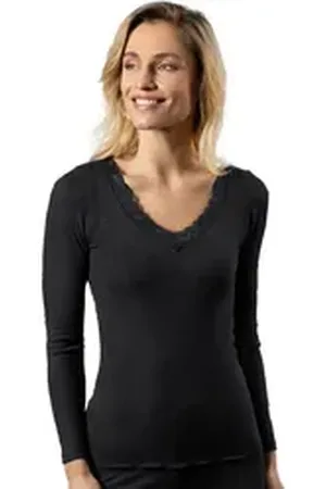 Nina Von C. Thermounterhemd Damen Langarm-Shirt Wool Silk (Stück, 1-St) - schwarz 42