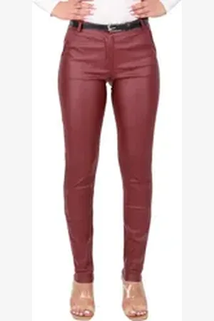 malito more than fashion Chinohose 1031 unifarbene stretch Basic Hose in Lederoptik rot S