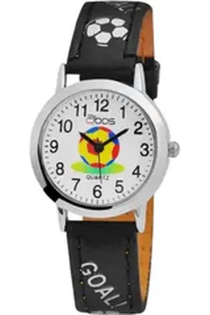 QBOS Quarzuhr Felix Kinderuhr mit Lederimitationsarmband, Junge, Fussball, Kinder Armbanduhr